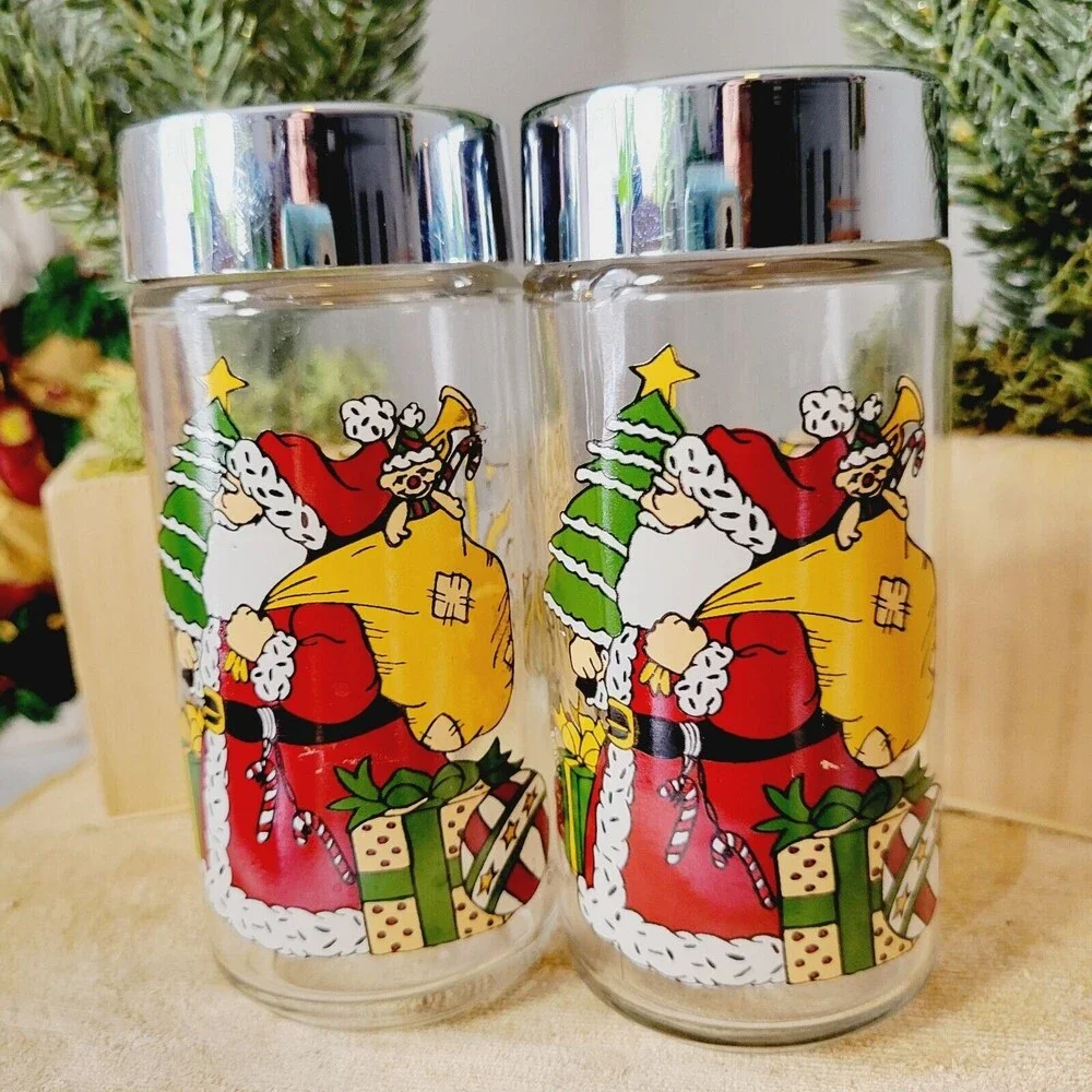 Anchor Hocking Salt & Pepper Shakers Seasons Greetings Victorian Santa Christmas